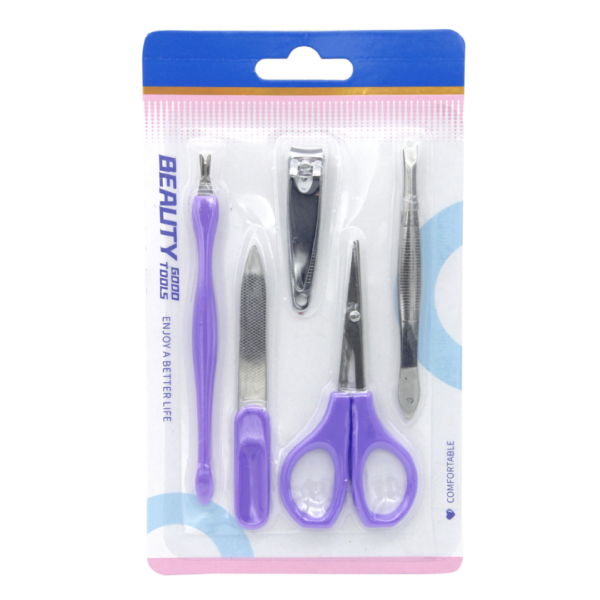 Manicure Pedicure Kit 5 In 1 Assorted Color (Nail Clipper, Nail Filer, Scissors, Tweezer & Cuticle Remover)- WNJ1007