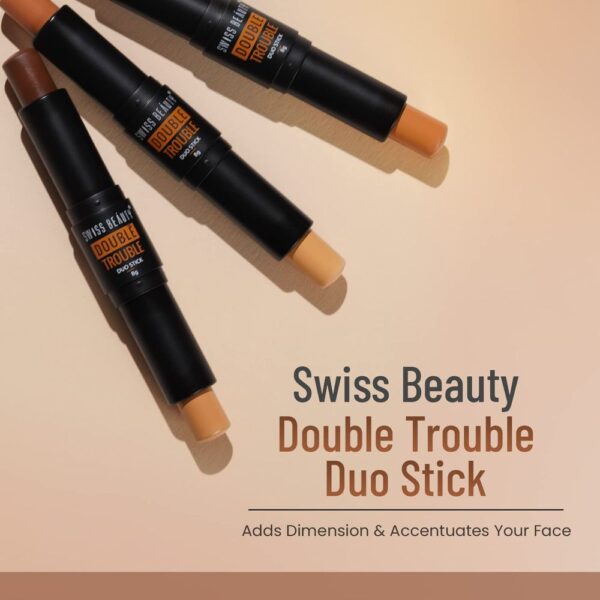 Swiss Beauty Double Trouble Duo Super Blendable Creamy Highlighter And Contour Shade - Medium Focus- TEV1010 - Image 2