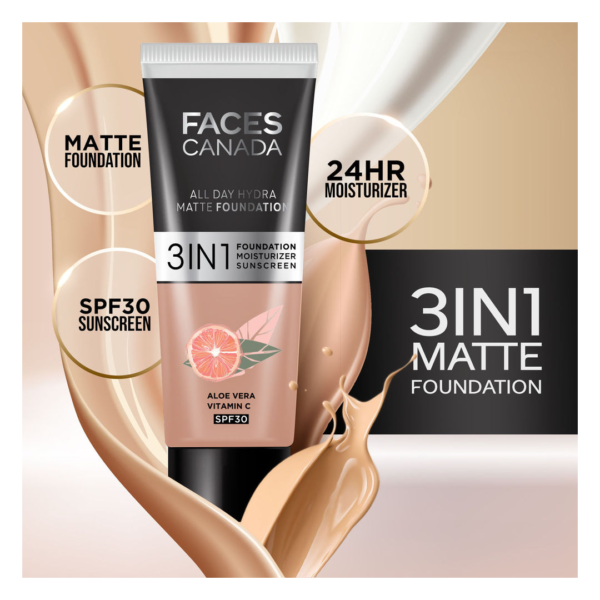 Faces Canada 3in1 All Day Hydra Matte Foundation + Moisturizer + SPF 30 | Medium Natural 022- TNW1053