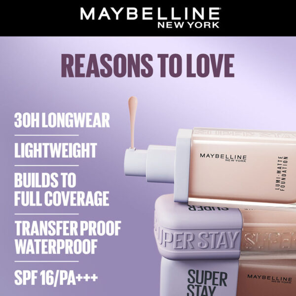 Maybelline New York Super Stay Lumi Matte Liquid Foundation, 220- GUB1020 - Image 4