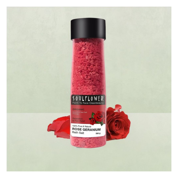 Soulflower Rose Geranium Bath Salt For Muscle Relief & Relaxation- JMJ1007