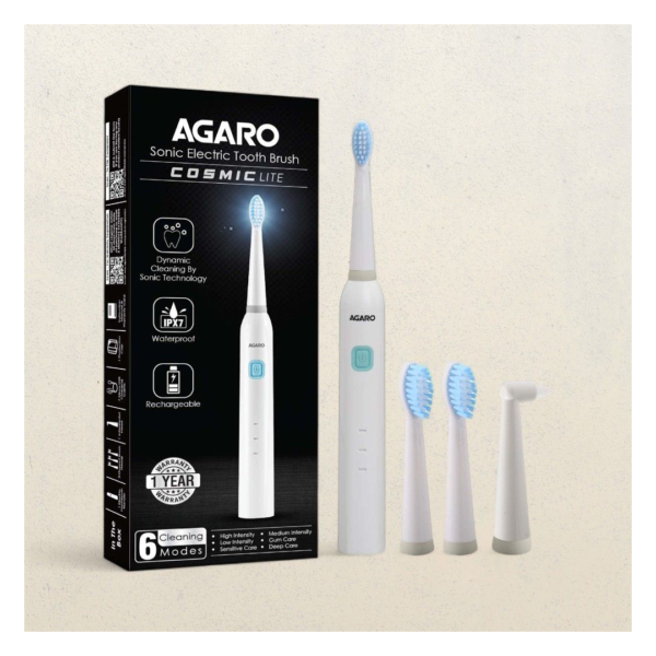 Agaro Cosmic Lite Sonic Electric Toothbrush For Adults With 6 Modes (White)- TTR1004