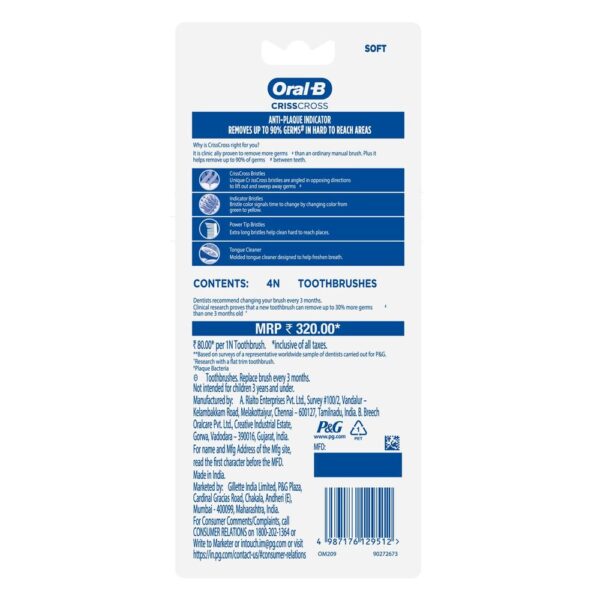 Oral-B Criss Cross of 4 Soft Toothbrushes- TTR1005 - Image 2