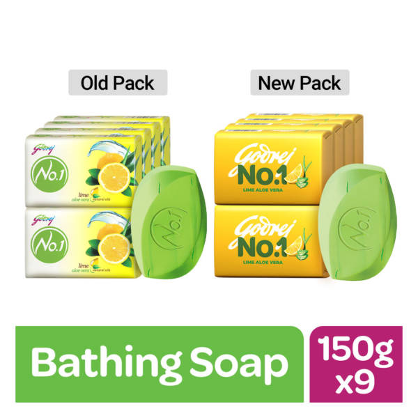 Godrej No.1 Lime & Aloe Vera High TFM (Grade 1 Soap) Long-Lasting Fragrance Pack of 9- ABZ1033