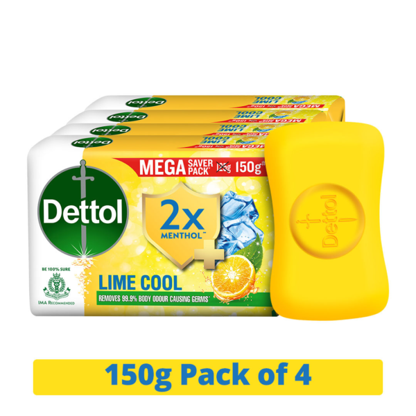 Dettol Lime Cool Bath Soap Bathing Soaps For Long Lasting Freshness Pack Of 4- ABZ1036