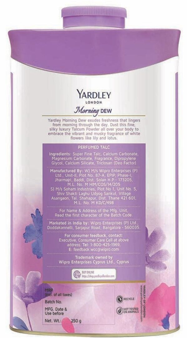 Yardley London Morning Dew Perfumed Talcum Powder For Women - Naturally Derived- JWT1006 - Image 2