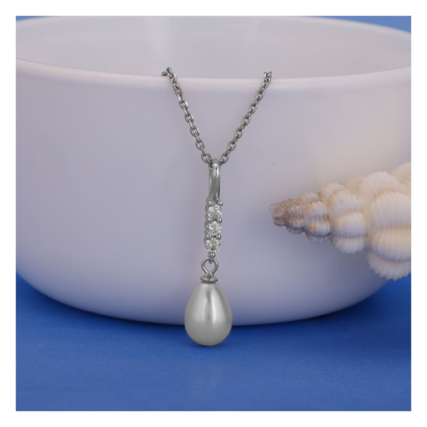 GIVA Silver Drop Of Pearl Pendant With Link Chain- BQS1003