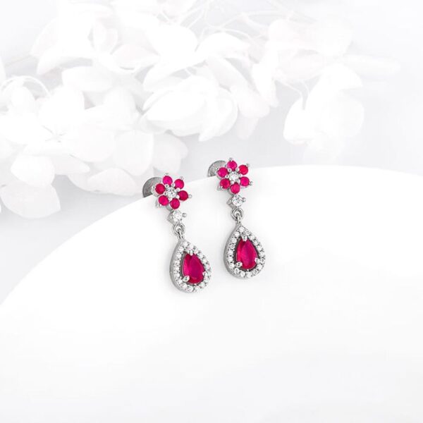 Giva Silver Pink Flower Mini Drop Earrings- TBC1004 - Image 2