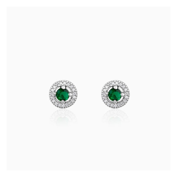 Giva Silver Forest Green Shining Halo Studs- TBC1009