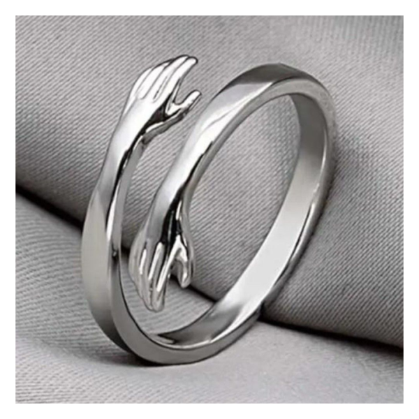 Jewels Galaxy Silver-Plated Hug Shaped Adjustable Hug Day Finger Ring (1 Pack 1 Piece)- XFN1008