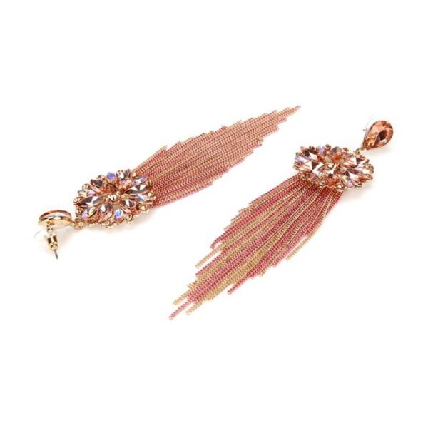 YouBella Jewellery Crystal Tassel Handmade Earrings For Girls And Women - Peach- TBC1015 - Image 2