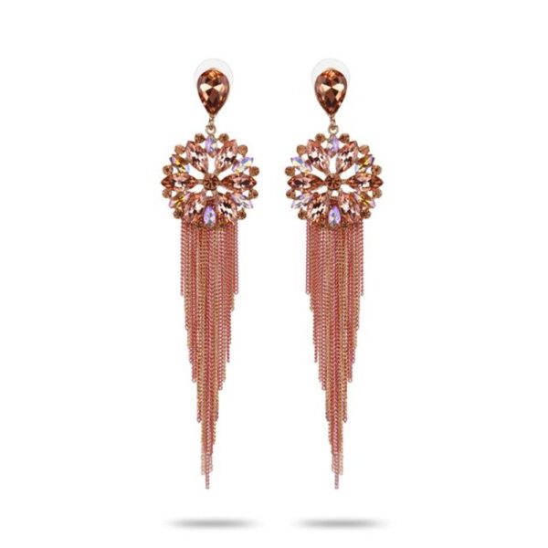 YouBella Jewellery Crystal Tassel Handmade Earrings For Girls And Women - Peach- TBC1015 - Image 3
