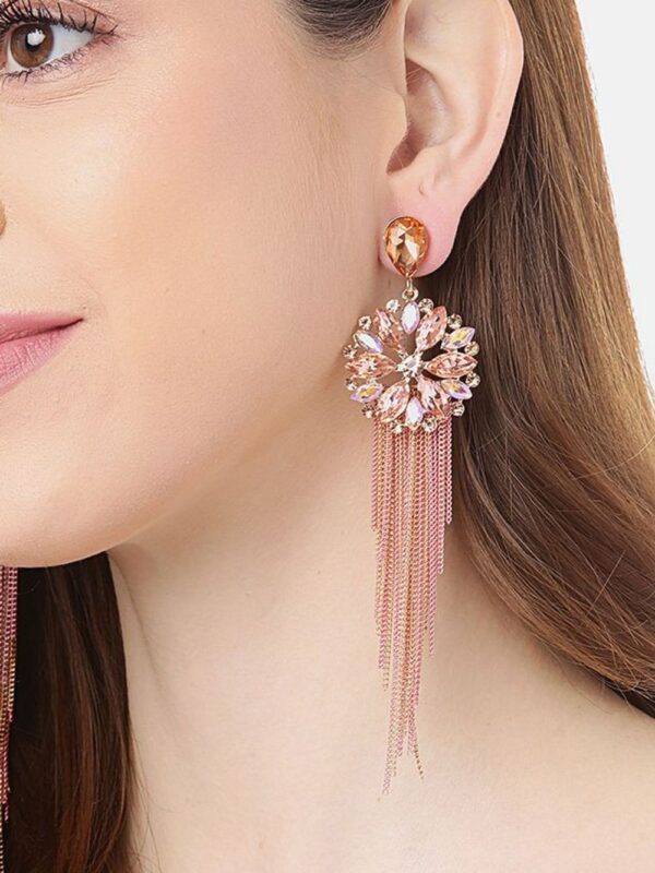 YouBella Jewellery Crystal Tassel Handmade Earrings For Girls And Women - Peach- TBC1015 - Image 4