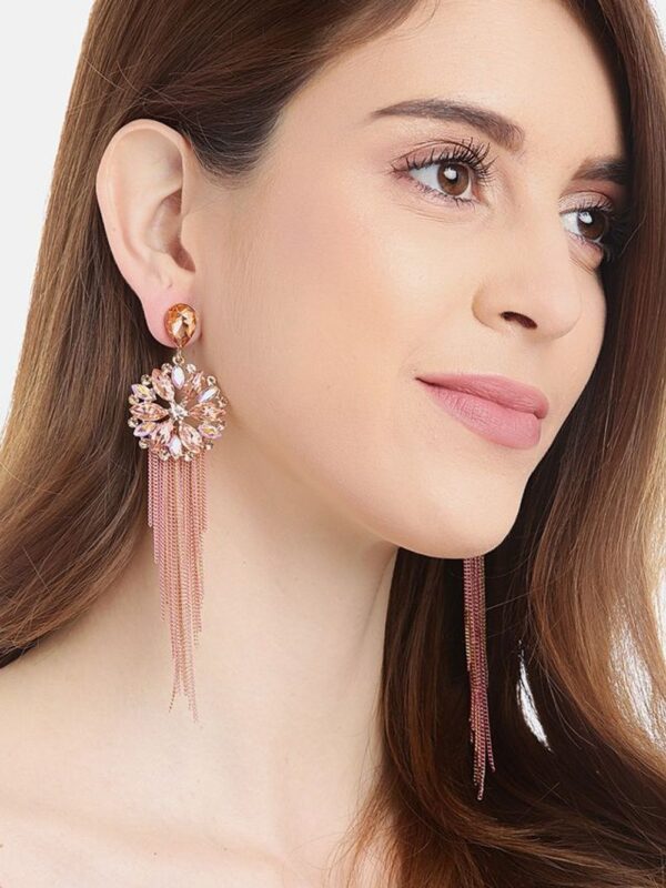 YouBella Jewellery Crystal Tassel Handmade Earrings For Girls And Women - Peach- TBC1015 - Image 5