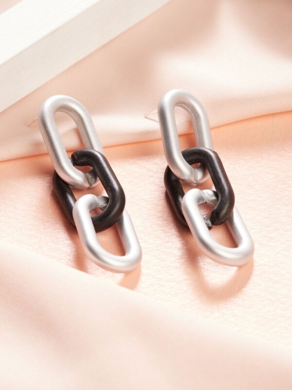 Rubans Silver-Toned & Black Contemporary Drop Earrings- TBC1017 - Image 3
