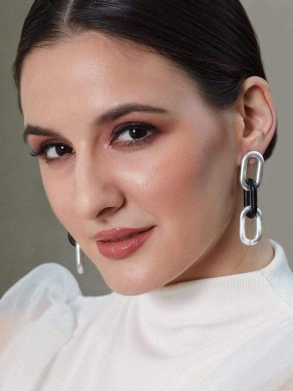 Rubans Silver-Toned & Black Contemporary Drop Earrings- TBC1017 - Image 4
