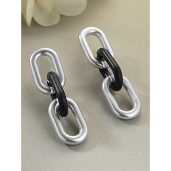 Rubans Silver-Toned & Black Contemporary Drop Earrings- TBC1017