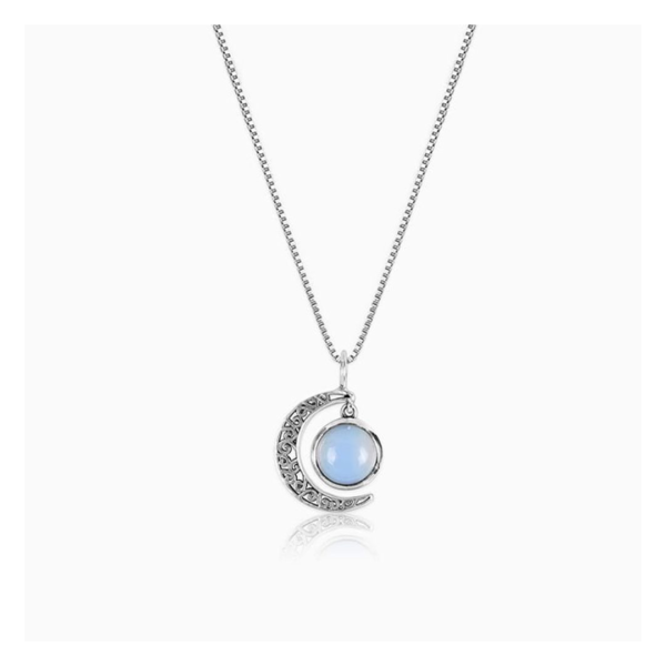 Giva Oxidised Silver Moonstone Crescent Pendant with Box Chain- BQS1005