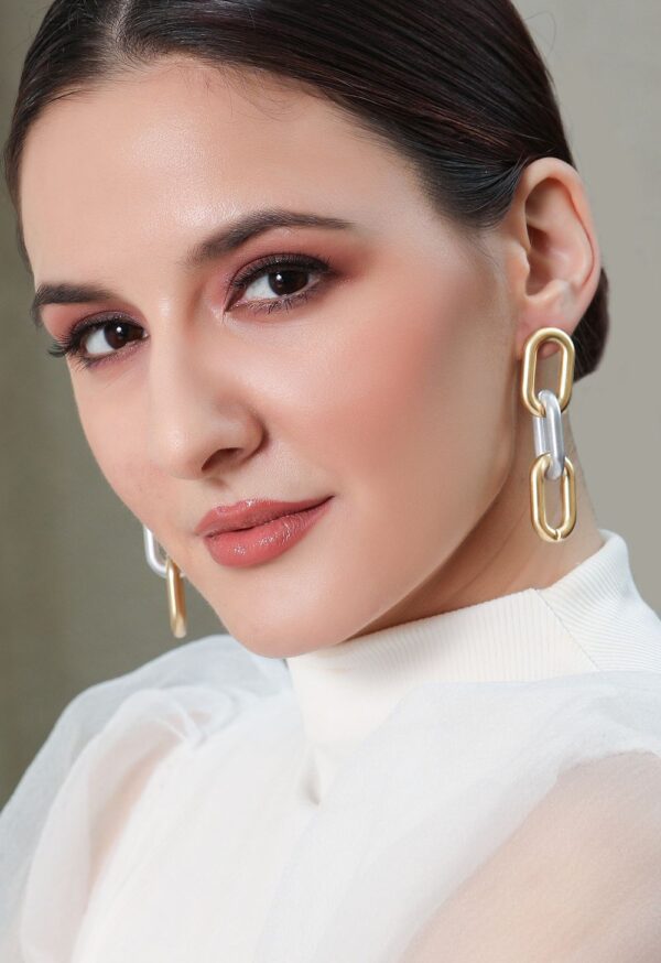 Rubans Gold & Silver Toned Geometric Drop Earrings- TBC1018 - Image 5