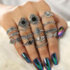 Jewels Galaxy Oxidised Silver Plated 15 Pcs Stackable Ring Set- XFN1010 - Image 4