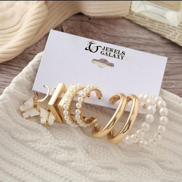 Jewels Galaxy Gold-Plated Contemporary Studs & Hoop Earrings (1 Pack 10 Pieces)- TBC1021 - Image 3