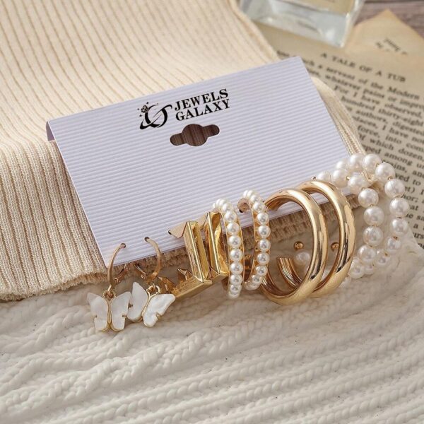 Jewels Galaxy Gold-Plated Contemporary Studs & Hoop Earrings (1 Pack 10 Pieces)- TBC1021 - Image 5