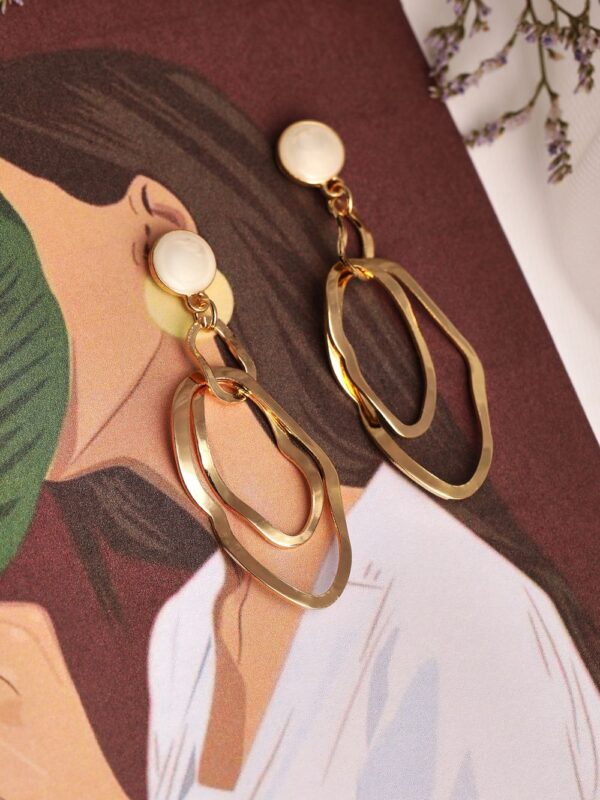 Rubans Gold-Plated & White Contemporary Drop Earrings- TBC1022 - Image 2
