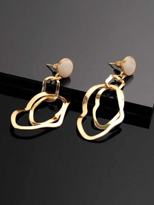 Rubans Gold-Plated & White Contemporary Drop Earrings- TBC1022 - Image 3
