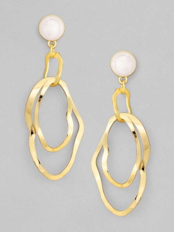 Rubans Gold-Plated & White Contemporary Drop Earrings- TBC1022 - Image 4
