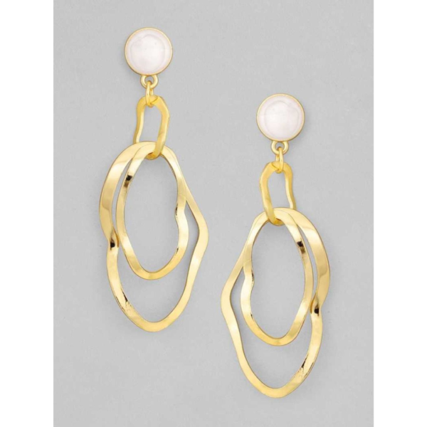 Rubans Gold-Plated & White Contemporary Drop Earrings- TBC1022