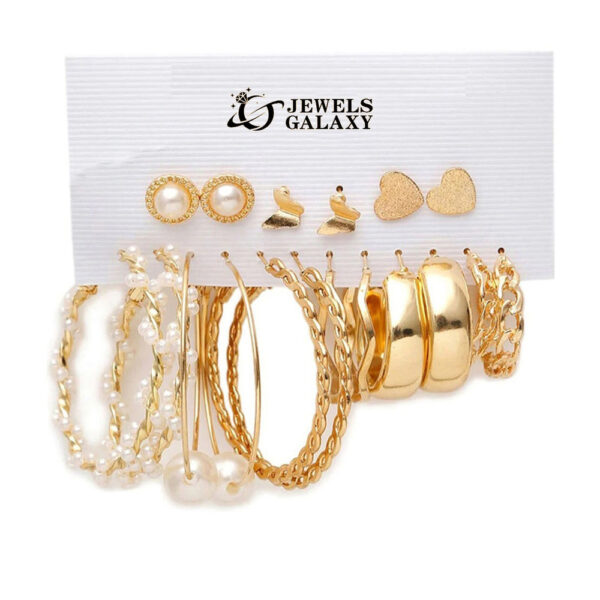 Jewels Galaxy Gold-Toned Everyday Use Studs & Hoop Earrings- TBC1024 - Image 5