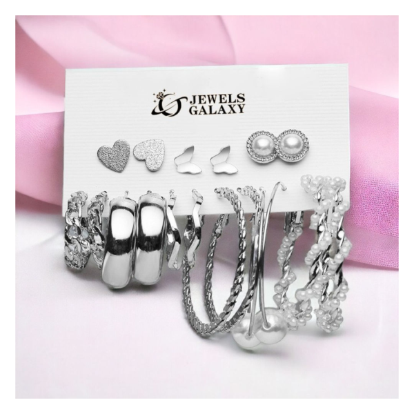 Jewels Galaxy Silver-Toned Everyday Use Studs & Hoop Earrings- TBC1025