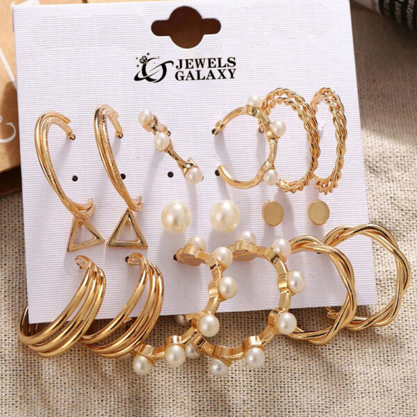 Jewels Galaxy Gold-Toned Office Wear Studs & Hoop Earrings- TBC1026 - Image 4