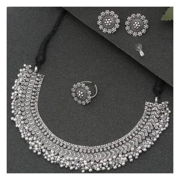 YouBella Silver-Plated Jewellery Set For Girls And Women - Silver- FEP1007