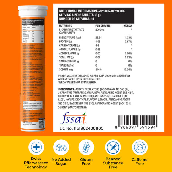 Fast&Up Fat Burner L-Carnitine Lean Body 2000mg - 20 Lemon Tablets For Weight Loss- XWK1005 - Image 3