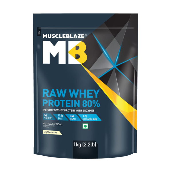 MuscleBlaze Raw Whey Protein Powder Concentrate 80% (Unflavoured)- XWK1006