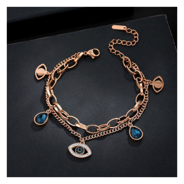 Designs & You Stainless Steel Rose Gold Plated Evil Eye Wraparound Bracelet- WKW1009