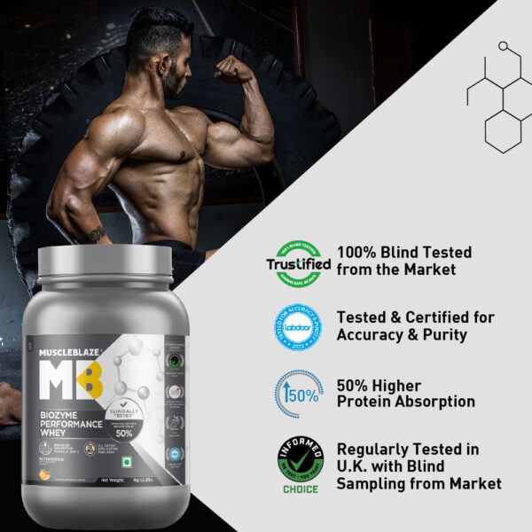 MuscleBlaze Biozyme Performance Whey Protein Powder (Magical Mango)- XWK1017 - Image 3