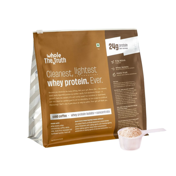 The Whole Truth Pro Whey Protein Powder Cold Coffee 24g Protein Per Scoop 6.4g BCAA Easy to Digest- XWK1021