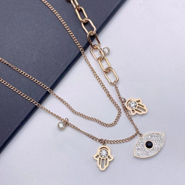 Salty Fashion Evil Eye Hamsa Layered Necklace for Women- BQS1017