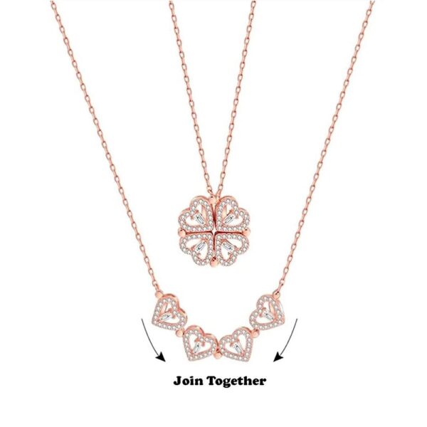 Rose Gold Clover Design Magnetic Hearts 2 In 1 Pendant (1 Pack 1 Piece)- BQS1024