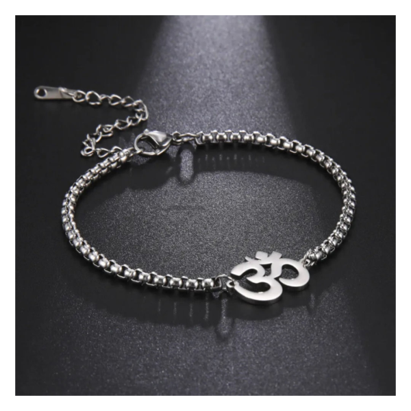 Salty Alpha Men Auspicious "OM" Silver Bracelet- BUU1010