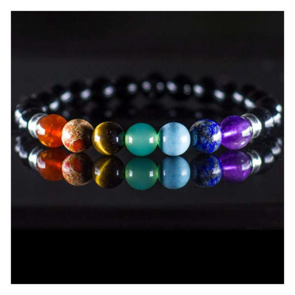 Seetara 7 Chakra Lava Stone Bracelet - Black and Multicolor | One Size- WKW1020