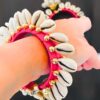 Cowrie Shell Flexible Size Bangle With Jhumki Latkan - Red- WKW1025 - Image 4