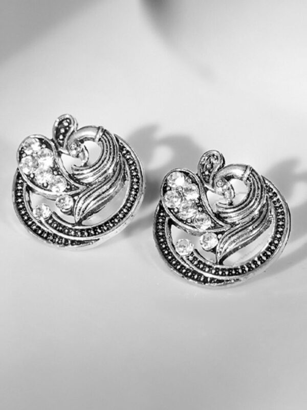 Rubans Silver-Plated American Diamond Studded Peacock Shaped Studs Earrings- TBC1035 - Image 4
