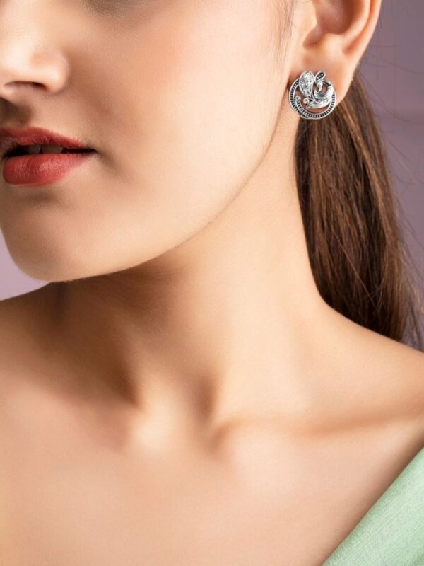 Rubans Silver-Plated American Diamond Studded Peacock Shaped Studs Earrings- TBC1035 - Image 5