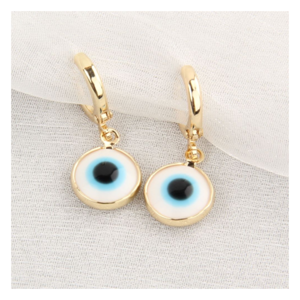 Salty Fashion Women Evil Eyes Gold Brim Wind Drop Earrings - Light Blue- TBC1036