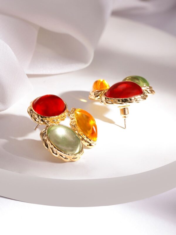 Rubans Gold Plated Stone Studded Drop Earrings- TBC1037 - Image 3