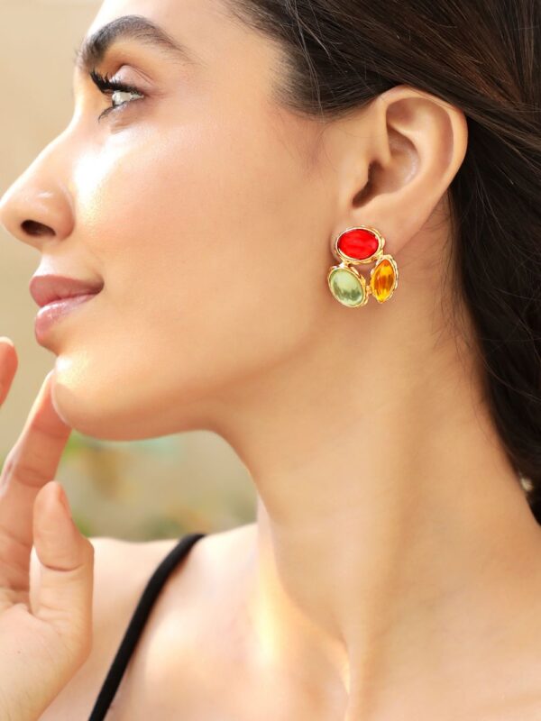 Rubans Gold Plated Stone Studded Drop Earrings- TBC1037 - Image 5