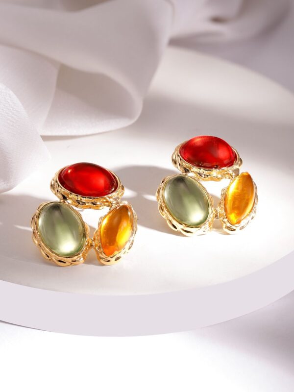 Rubans Gold Plated Stone Studded Drop Earrings- TBC1037 - Image 2
